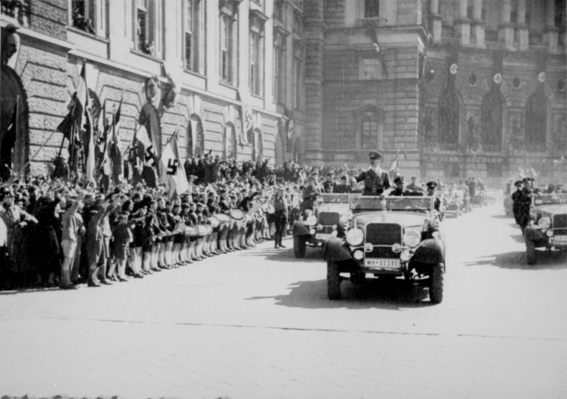 Adolf Hitler in his car in Vienna's Heldenplatz